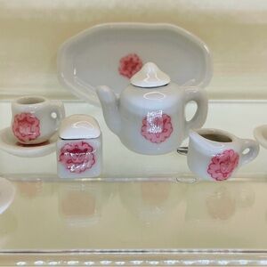 Miniature White Tea Set with Pink Floral Design